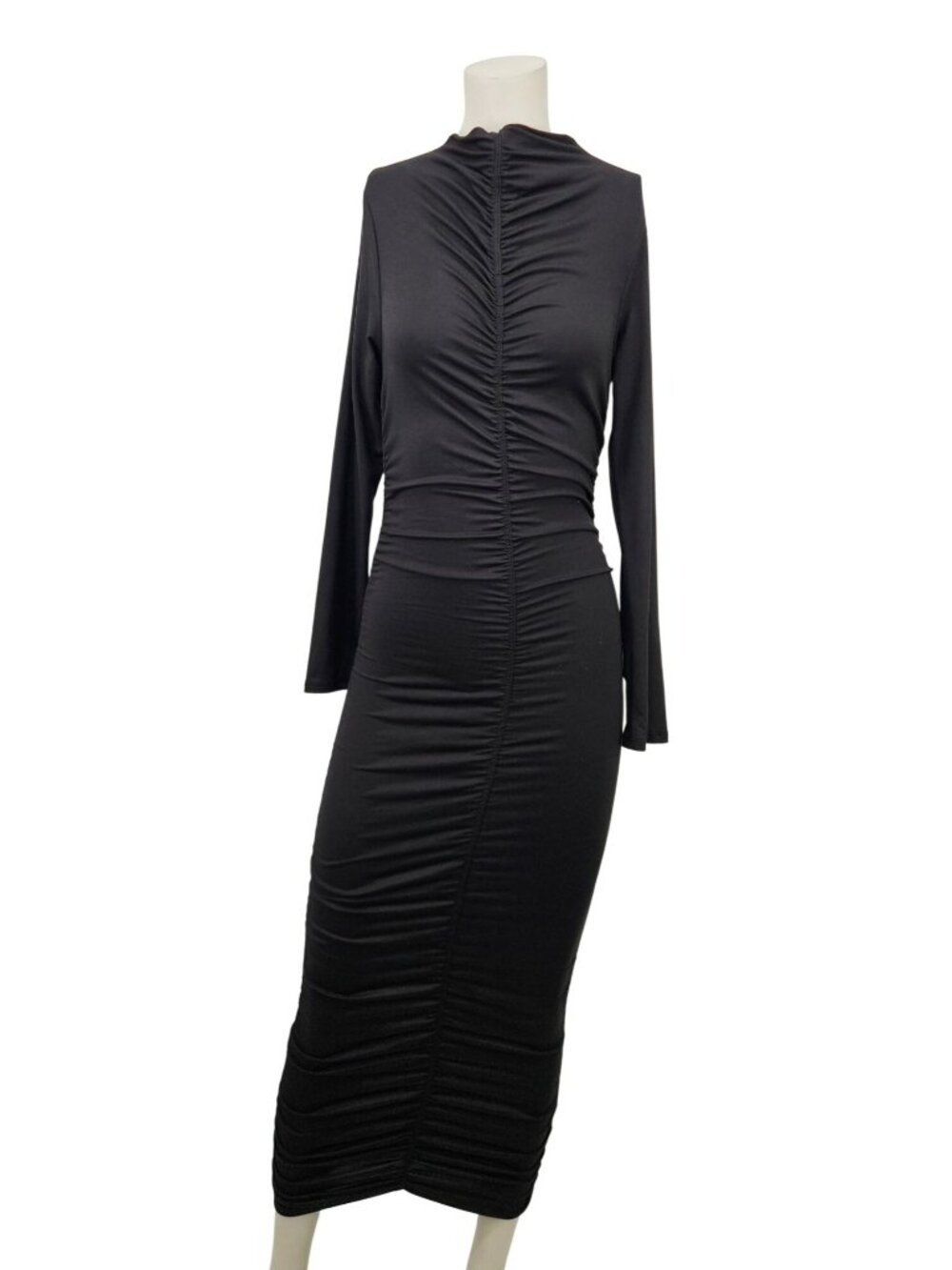 Francescas Womens Ruched Bodycon Dress Black Long Sleeve Size M $54 NWT